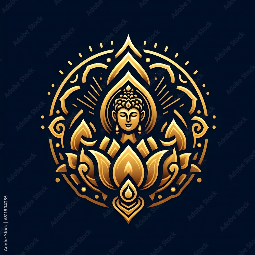 AI Generate of Luxury Premium Symbol Vector of Vesak Day with Buddha Statue, Buddha, Lantern, Candle Light, Lotus