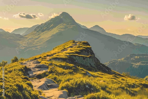  A valley, obscured by low-lying clouds, is bathed in sunlight as it fades over mountain silhouettes at dusk. Beautiful simple AI generated image in 4K, unique.