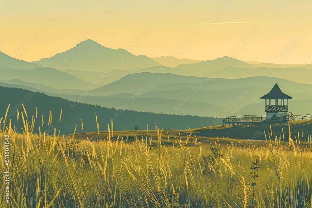 A hazy mountain range featuring trees and vegetation in the foreground and a rose-tinted sky above. Beautiful simple AI generated image in 4K, unique. A hazy mountain range featuring trees and vegetation in the foreground and a rose-tinted sky above. Beautiful simple AI generated image in 4K, unique.