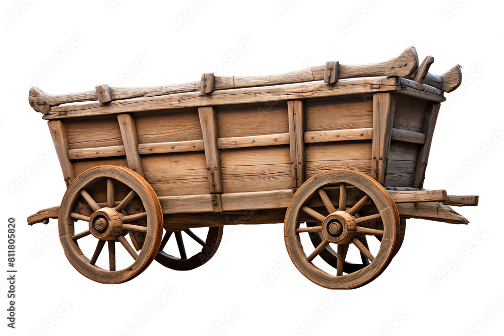 This is a wooden cart with two wheels. It is used to transport goods.