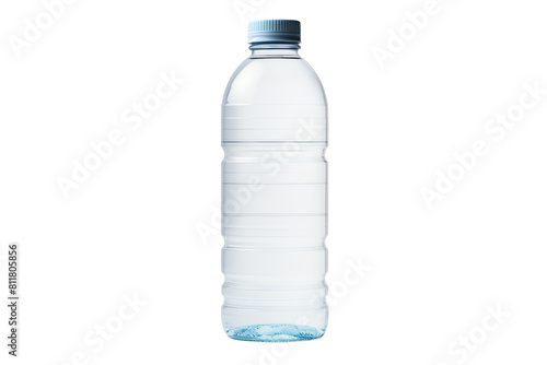 Transparent plastic bottle of pure clean water with blue cap.