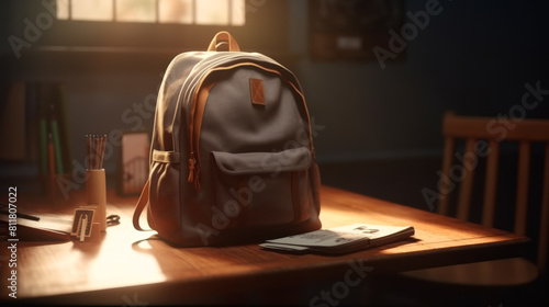 a backpack with a pencil and a book, back to school,ai photo