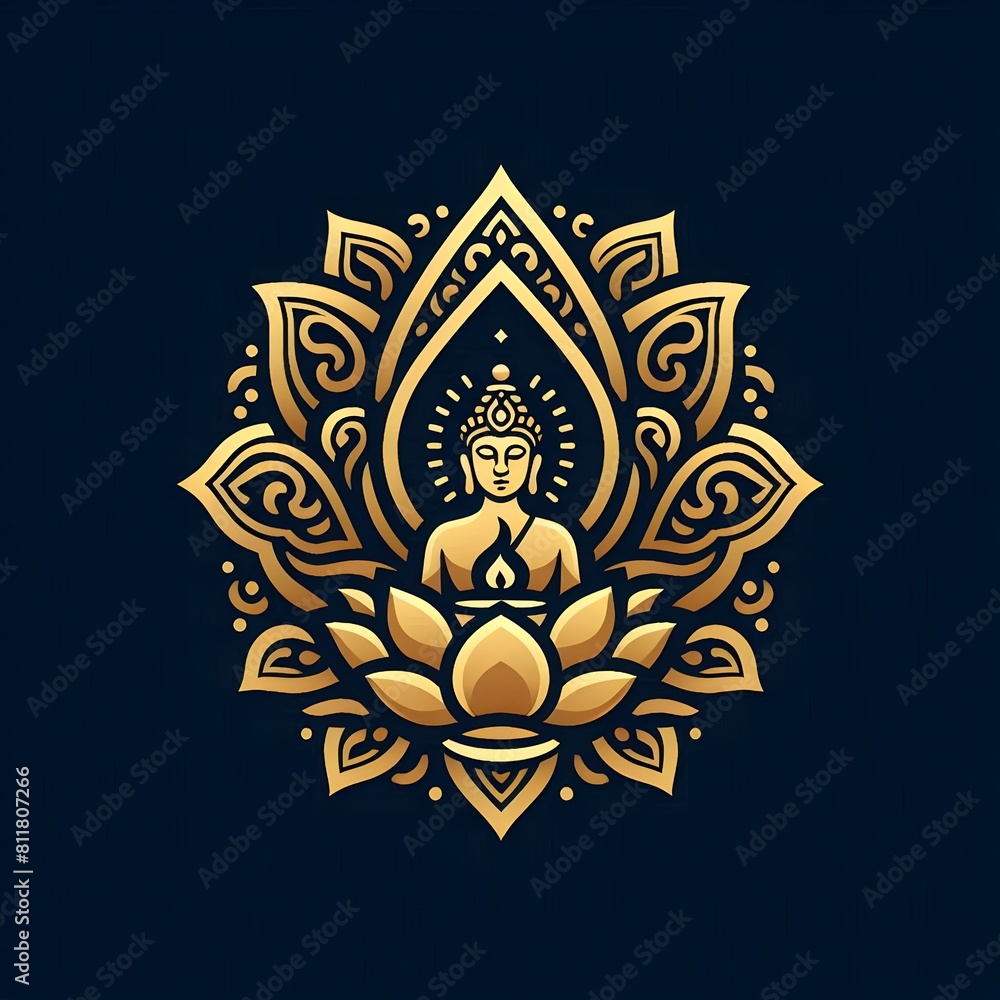 AI Generate of Luxury Premium Symbol Vector of Vesak Day with Buddha Statue, Buddha, Lantern, Candle Light, Lotus