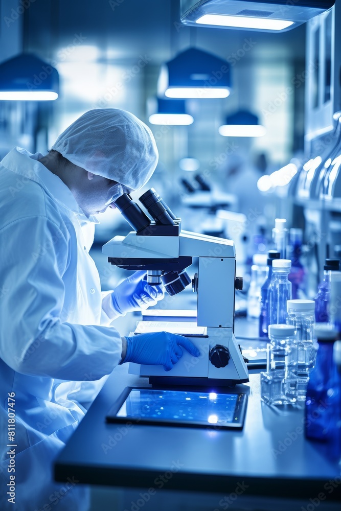Science Laboratory Concept: Scientific research in pharmaceuticals medical labs analyzing samples with microscopes Science Laboratory Concept: Scientific research in pharmaceuticals medical labs analyzing samples with microscopes