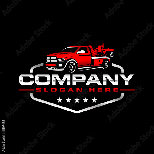 towing truck service logo emblem design suitable for the automotive company