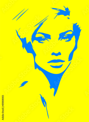 Fashionable girl's portrait. Young beautiful fashion woman. Abstract female face, contemporary design, vector illustration drawing in two colors