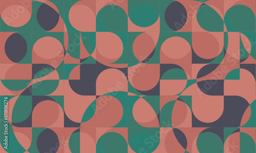 Retro style geometric pattern with red and green pastel colors. Vector illustration geometrical background.