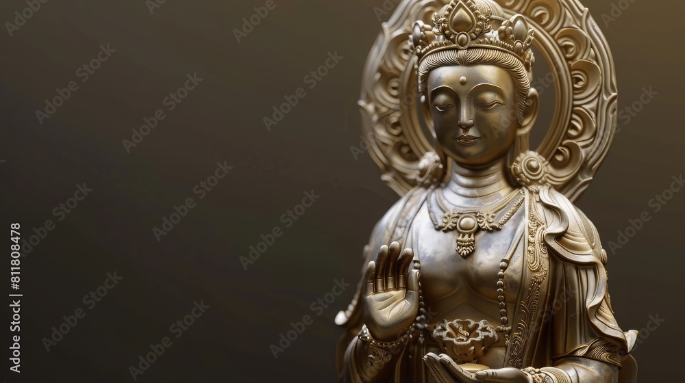 Bodhisattva Statue: A golden statue radiating peace and compassion.
