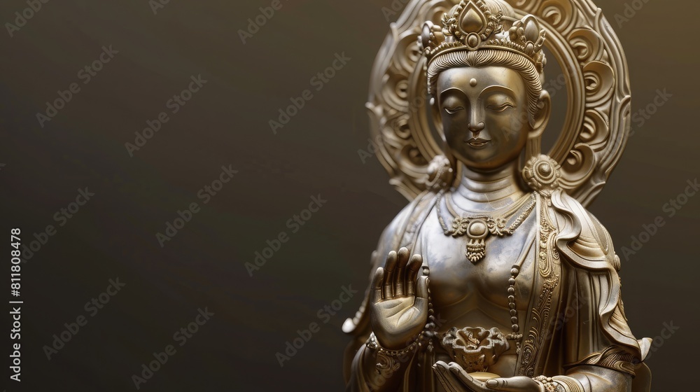Bodhisattva Statue: A golden statue radiating peace and compassion. Bodhisattva Statue: A golden statue radiating peace and compassion.