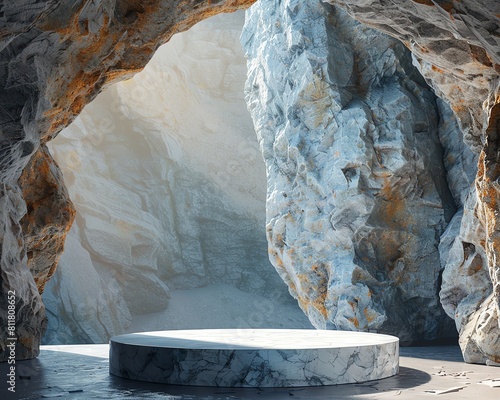 3d render of a marble podium in a cave