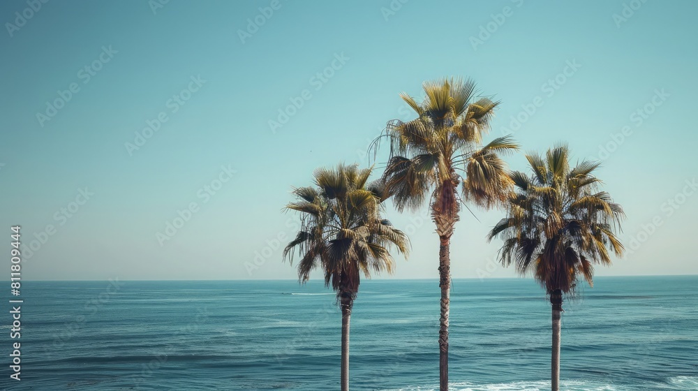 Coastal Serenity: Palm trees swaying gently by the sea.
