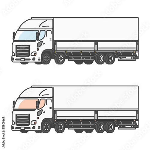 物流シリーズ：働く車・物流業界・10トントラックのイラスト(カラー&モノカラーのSET)