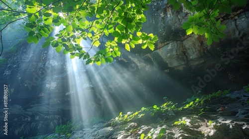 A tree with leaves is in the sunlight