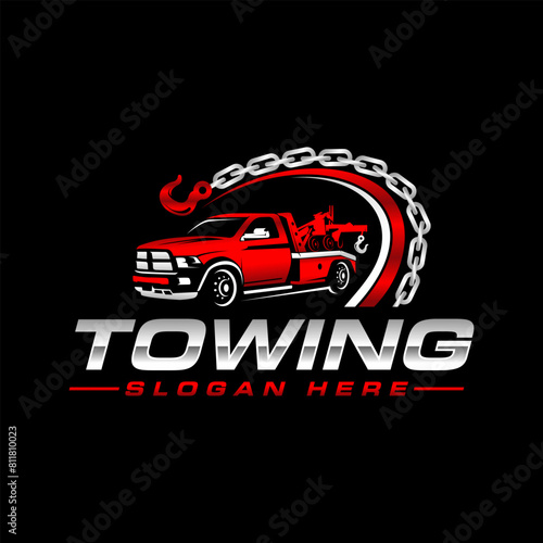 vector graphic of towing truck service logo design suitable for the automotive company