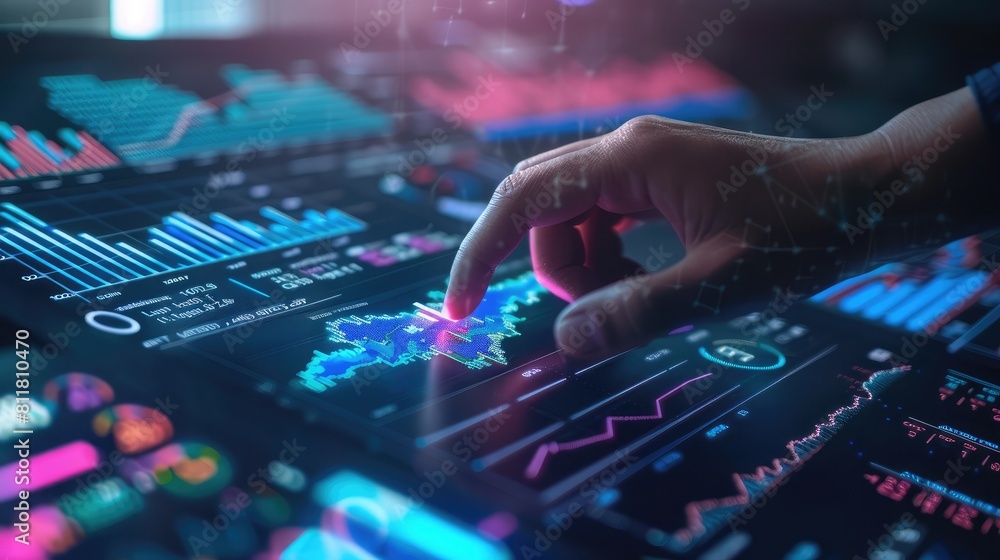 Obraz premium Financial Insights: Analyzing data on a digital graph with futuristic technology