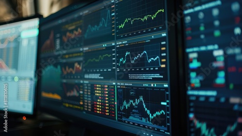 Financial Technology: Close-up of a computer monitor showing real-time market data.