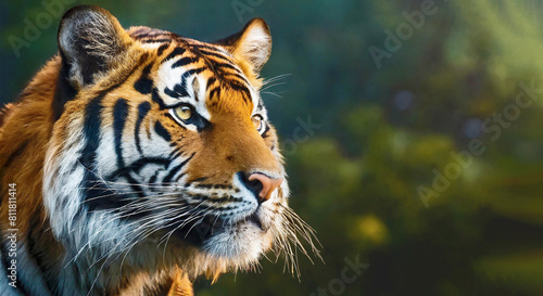 Head profile of bangle tiger isolated on dark background.