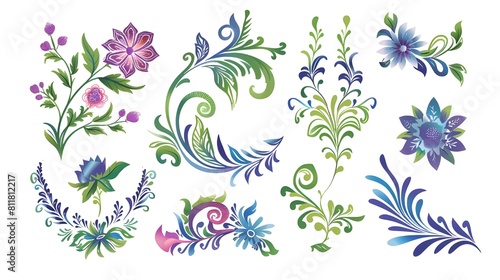 set of floral elements