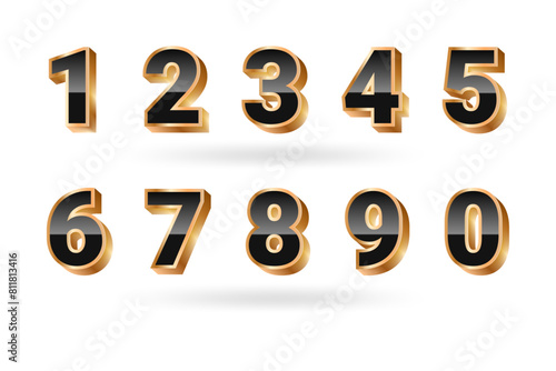 Set of luxury golden number 1 2 3 4 5 6 7 8 9 10 digits collections shiny black for anniversary and sale