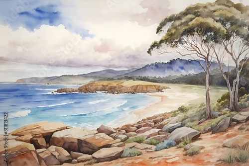 Central Coast Australia Country Landscape Illustration Art