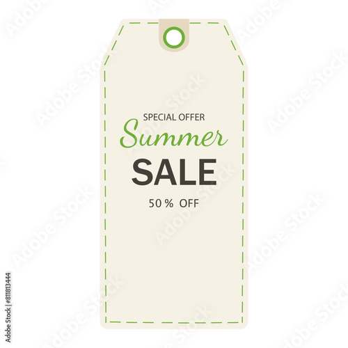 Light coupon label icon isolated on transparent and white background. White price tag and text summer sale. Close-up element. Vector flat illustration. Summer time.