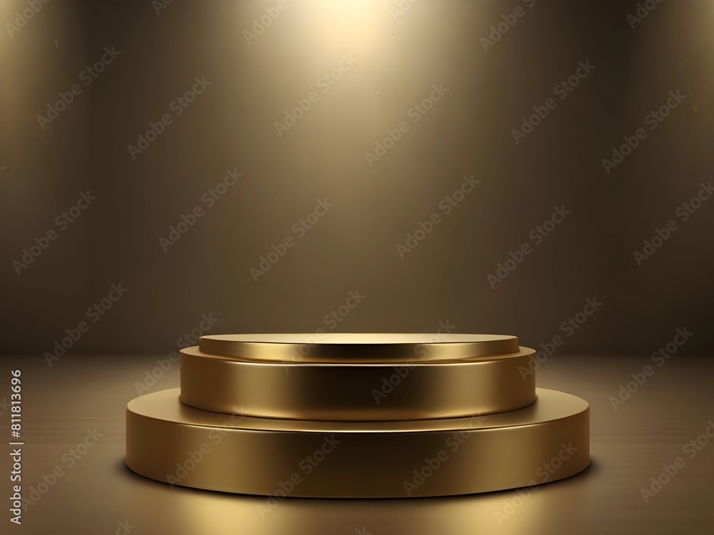 Realistic 3D round stand for product advertising, a luxury and golden empty podium for product advertisement Realistic 3D round stand for product advertising, a luxury and golden empty podium for product advertisement