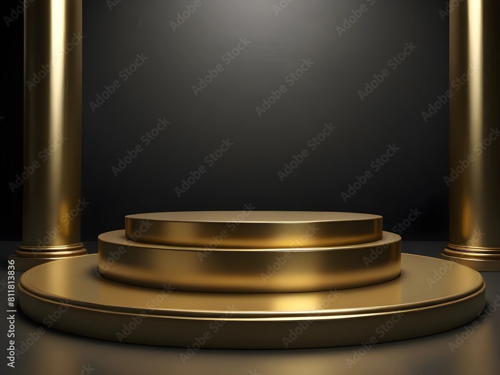 Realistic 3d golden cylinder pedestal podium in luxury style. Minimal scene for mock up product display advertisement Realistic 3d golden cylinder pedestal podium in luxury style. Minimal scene for mock up product display advertisement
