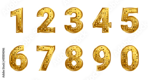 Set of luxury gold number 1 2 3 4 5 6 7 8 9 10 digits collections with shiny golden dots for anniversary and sale