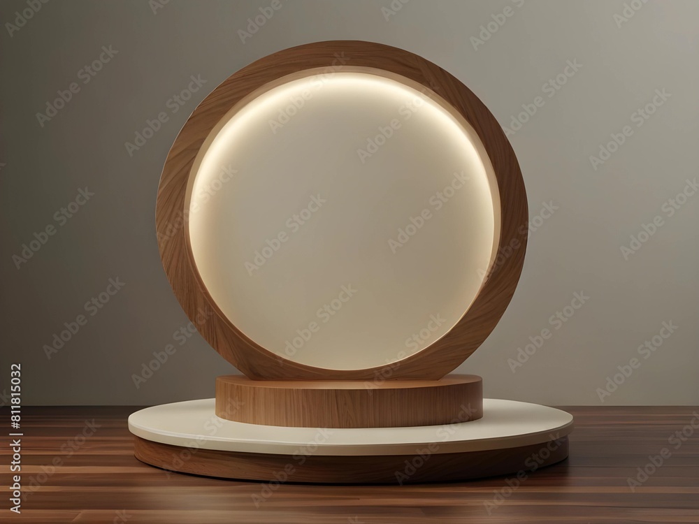 Empty wooden round podium isolated on wooden background for product advertisement, stand for product presentation Empty wooden round podium isolated on wooden background for product advertisement, stand for product presentation