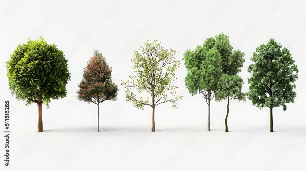 Tree Array: Diverse selection of trees showcased separately on white. Tree Array: Diverse selection of trees showcased separately on white.