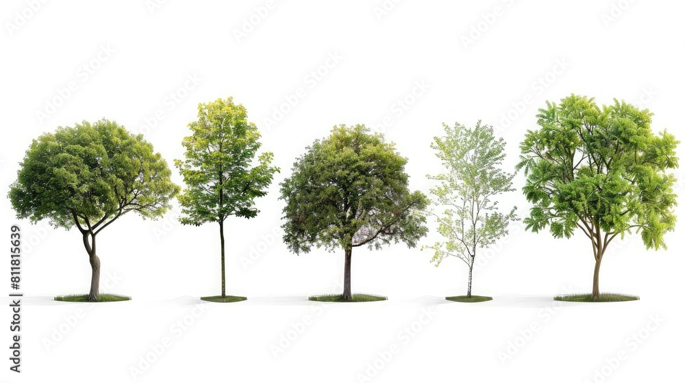 Obraz premium Tree Variety: A diverse collection of trees isolated against a clean white backdrop.