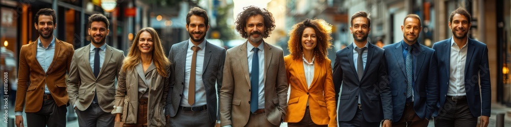 A group of smiling businessmen standing in a row. A group of smiling businessmen standing in a row.
