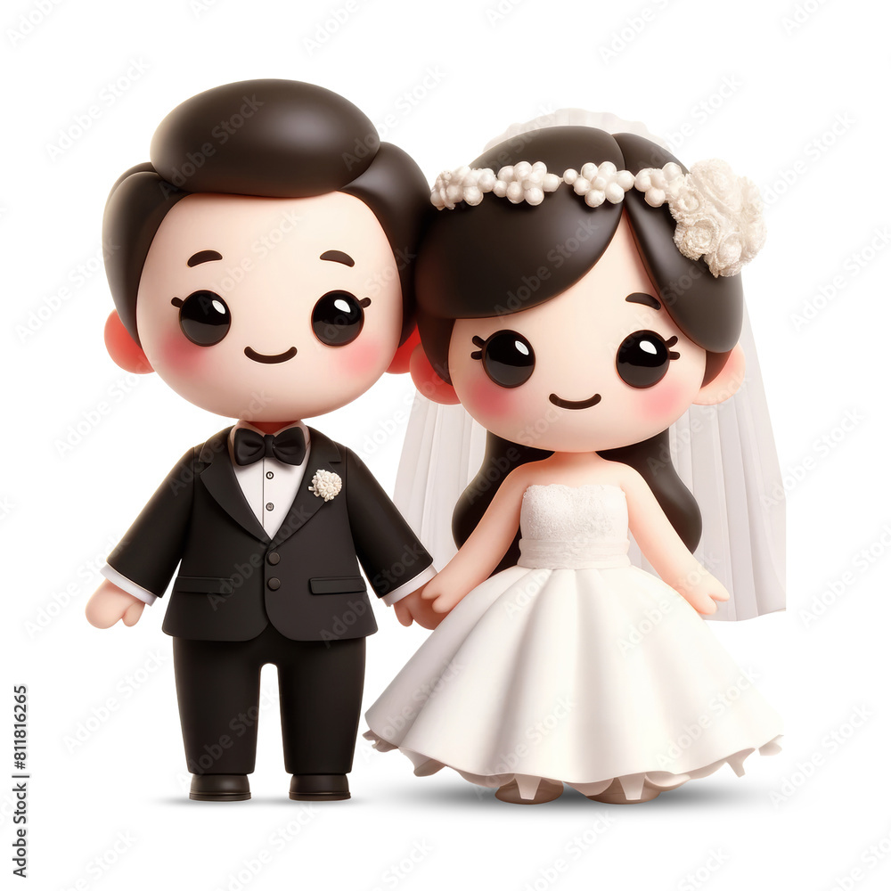 3d cute bride and groom character posing for a photo 3d cute bride and groom character posing for a photo