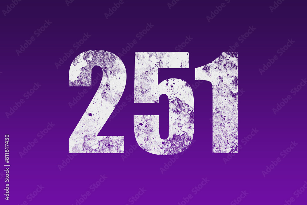 flat white grunge number of 251 on purple background. flat white grunge number of 251 on purple background.