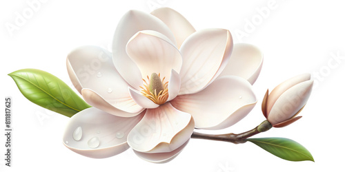 Graceful Awakening  Pink and White Magnolia in Bloom  PNG transparent image  AI generative.