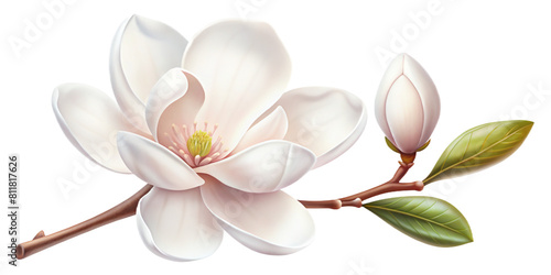 Graceful Awakening: Pink and White Magnolia in Bloom, PNG transparent image, AI generative.