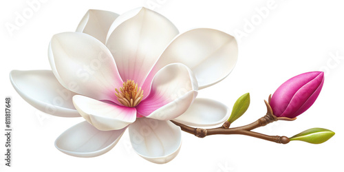 Graceful Awakening: Pink and White Magnolia in Bloom, PNG transparent image, AI generative.