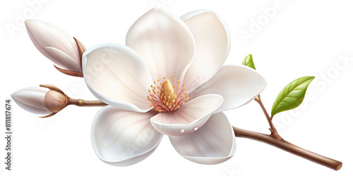 Graceful Awakening: Pink and White Magnolia in Bloom, PNG transparent image, AI generative.