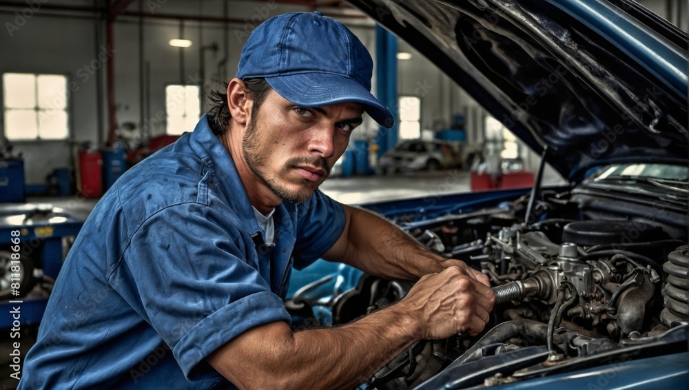 mechanic working in car mechanic working in car