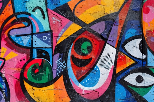 Colorful urban graffiti with vibrant abstract shapes and dynamic lines. Graffiti background with street art  bright colors and expressive forms 
