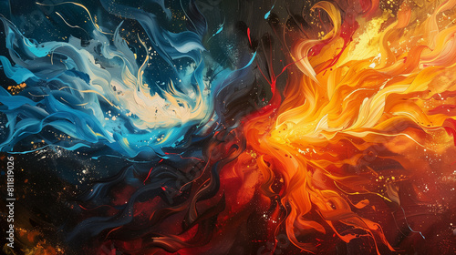 青い炎と赤い炎の衝突。バトル背景	
 photo