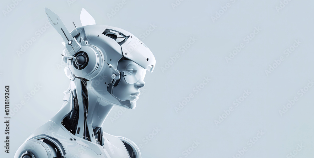 Futuristic modern white robot cyber illustration with place for text Futuristic modern white robot cyber illustration with place for text