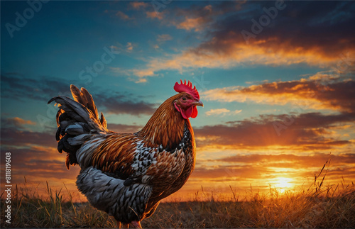 A chicken sunset, with bold brushstrokes and vibrant colors creating a sense of movement and energy in the sky, Generative AI