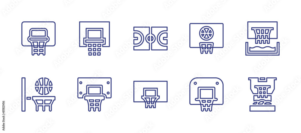 Basketball line icon set. Editable stroke. Vector illustration. Containing basketball hoop, basketball court, basketball, water basketball.