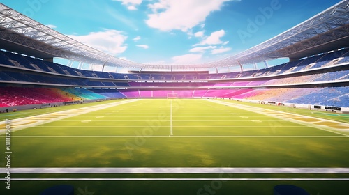 A football field with a vibrant color scheme