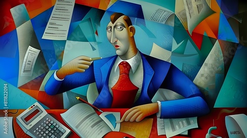 Bookkeeper's Daily Tasks: Engaging Illustration of Financial Record-Keeping photo