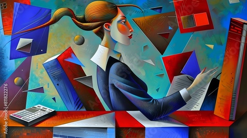 Organized Financial Records: Illustration of a Bookkeeper's Essential Tools and Resources