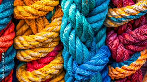 Colorful ropes on a boat.