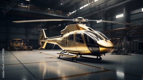 Gold private Helicopters in hangar during maintenance or parking time