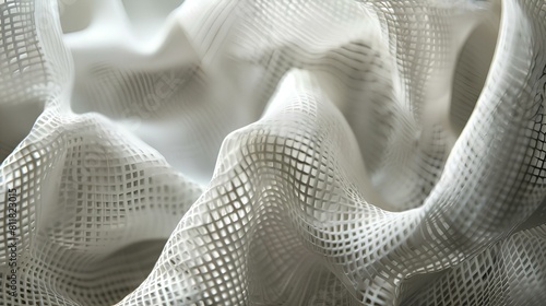 White crumpled synthetic openwork fabric. photo
